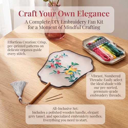 Chinese Embroidery Fan Kit, DIY Organza Fan with Pomegranate Pattern - style: Pomegranate