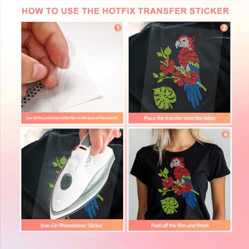 1 Pc Parrot Pattern Iron on Hotfix Transfer Decal, Bling DIY Patch Clothing Repair Applique T-Shirt Vest Shoes Hat Jacket Decor Clothing DIY Accessories - color: Parrot on Branch