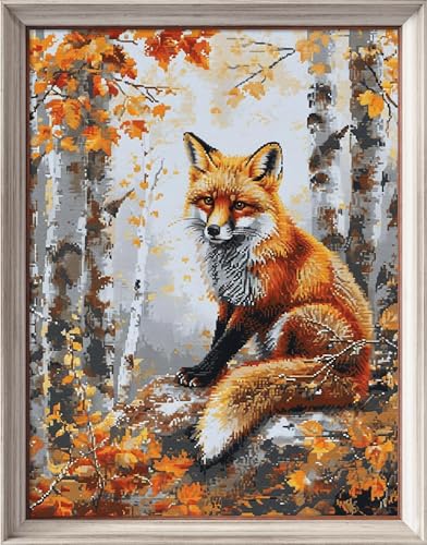 Leczany Cross Stitch Stamped Kits Patterns Craft Kit Needlepoint Full Range of Embroidery Starter Kits Beginners for DIY 11CT 3 Strands | Fox and Maple Trees 13.4×17.7 inches - color: 11CT Stamped kits,Fox and Maple Trees 13.4×17.7 inches