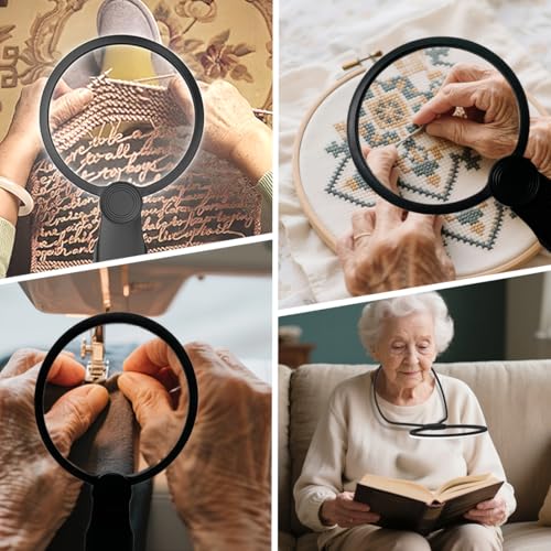 6X Hands-Free Neck Magnifying Glass with Light for Seniors - size: Without handles