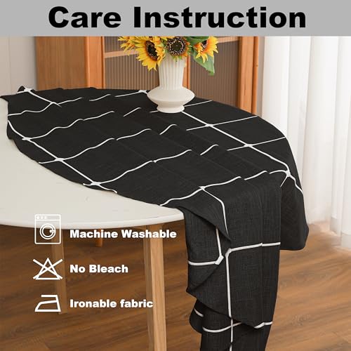 Gernaice Plaid Round Tablecloth Checkered Table Cloth 90” Black - color: Black, size: 90" (Round)