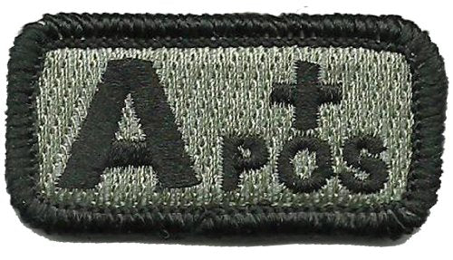 Tactical Blood Type Patch Type A Positive 1"x2" - Silver/Black