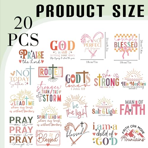 Dazoratix Christian Iron on Transfers - 20 Sheets Boho Inspirational Bible Verse DTF Ready to Press Colorful Religious Heat Stickers Vinyl Decals for T Shirts Clothes Bag Pillow DIY Crafts Decorations - style: Colorful Christian Motivational