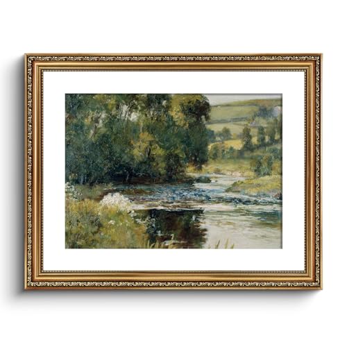 ARPEOTCY Vintage Gold Framed Large Wall Art, Nature Streamside Retro Paintings, Canvas Prints Artwork with Antique Frame, Victorian Wall Pictures Decor for Living Room Gallery Room 16x20 inch - color: Streamside, size: 20"L x 16"W