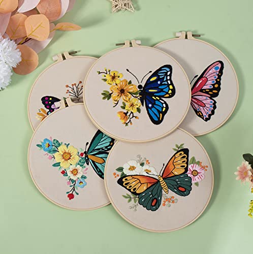 GLTAYLMY 3 Pack Embroidery Kits with Butterfly Pattern for Beginner Adults,Cross Stitch Kits with 1 Plastic Embroidery Hoops,Needles and Color Threads,Needlepoint Kit for Adults - color: Butterfly