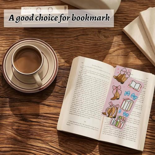 KYOQFVN 6 Pcs Pink Cross Stitch Bookmark Kit for Beginner, 14 CT Bow Stamped Cross Stitch Kits, Stamped Embroidery Bookmark Kit with Instructions Hand Craft - color: SQSZX-007-US