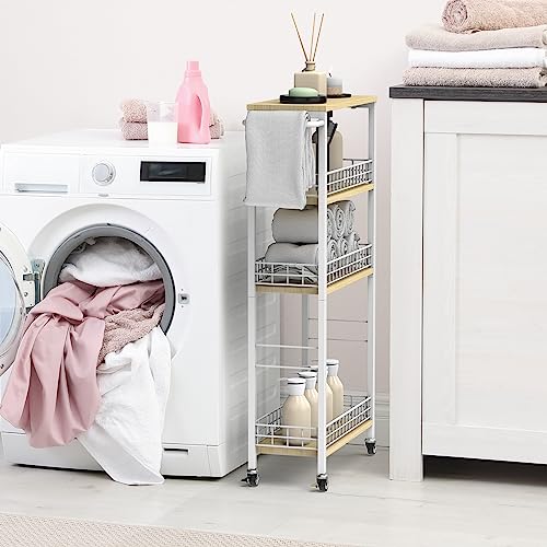 NOVIMANGO Slim Storage Cart White 4 Tier Rolling Cart with Wheels - color: White