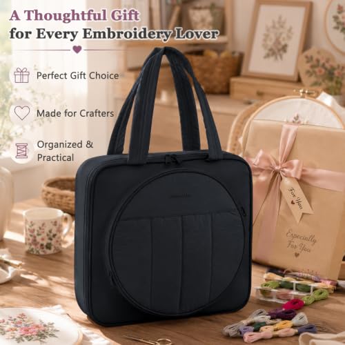 MYBAGZING Embroidery Bag Organizer,Cross Stitch Project Bag w/Hoop Storage - color: Black