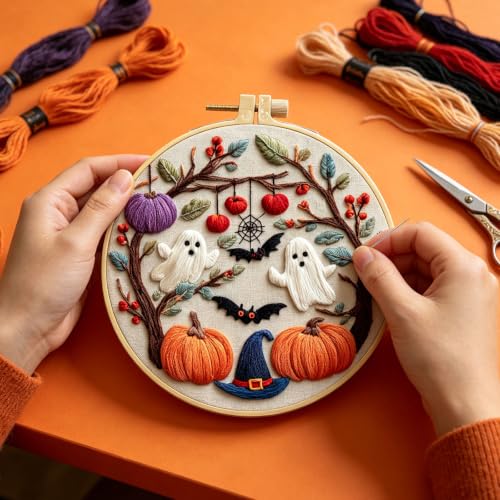 RUIQLXHANG Halloween Ghost Pumpkin Embroidery Kit for Beginners - color: Ghost Pumpkins
