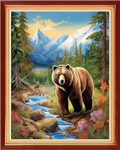 Dooxvey Cross Stitch Kit for Adults Beginners - Stamped Needlepoint Embroidery Pattern, Forest Bear 16x20 Inch, 11CT, Artpattern36 - color: Artpattern36