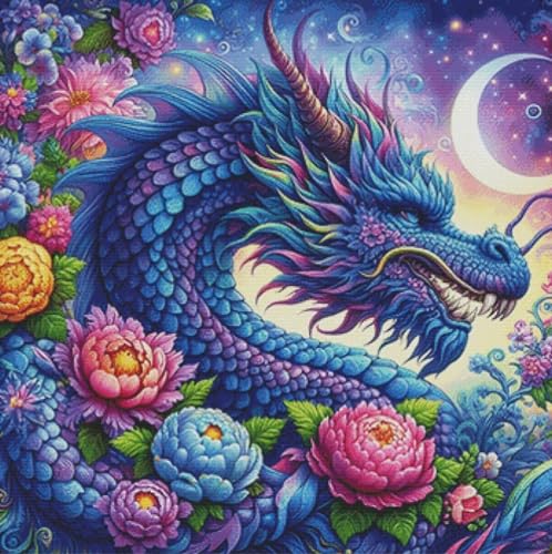 HKLIOPU Stamped Cross Stitch Kits - Dragon Embroidery Starter Kit for Adult Beginners, 11CT Needlepoint Cross-Stitch Patterns Dimensions Kit Arts and Crafts 16X 16 inch - color: USL-005