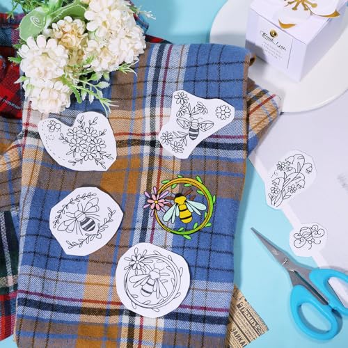 GLOBLELAND 4 Sheets Bee Water Soluble Embroidery Pattern 8.3×11.7 inch - color: Bee