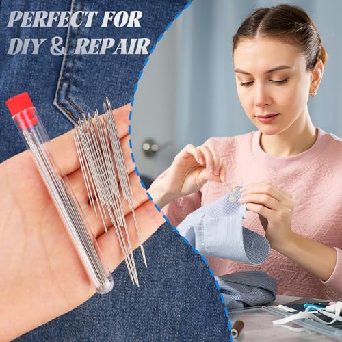 37Pcs Big Eye Steel Sewing Needles Kit, Stainless Steel Sewing Needles for Hand Sewing with Large Eye Needle Set, Sewing Kit Tools with Threader and Thimble for Mending Clothes and Repairs