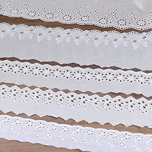 Eyelet Lace Trim 4.8 Yards White Cotton Lace Ribbon Embroidery Scalloped Lace for Sewing, Baby Clothes, Pets Clothes - color: 6#