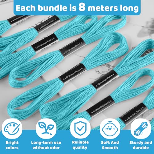 14 Skeins Sky-Blue Embroidery Floss, Cotton Embroidery Thread - color: Sky-Blue