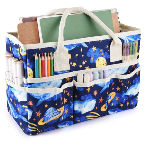 Craft Organizer Tote Bag with Multiple Pockets,Scrapbooking Art Storage - color: Dark Whale