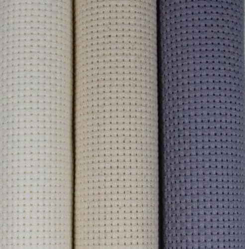 KCS 3 pc of 15" x 18"(38cmx45cm) 11 Count Cross Stitch Cotton Aida Cloth Needlework Rolled Fabric Box,11CT,Antique White+Oatmeal+Light Steel Grey - color: Antique White+oatmeal+light Steel Grey, size: 11CT