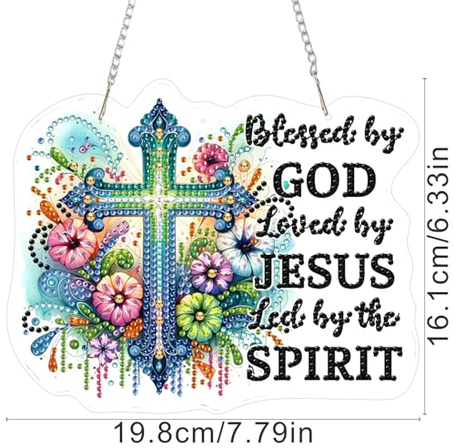 ZeeLionArt Hanging Diamonds Art kit for Adult,Flower Cross Pendant Diamonds Painting Art Kit,7.8x6.3inch Acrylic Diamonds Painting Board Kit Ornament, Special Crystal Diamond Hanging Ornament - color: DP02461