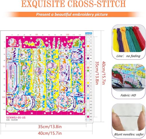 KYOQFVN Cross Stitch Stamped Kit for Beginner - Halloween Cross Stitch - Skull Counted Cross Stitch Kits Embroidery Kit Arts and Crafts for Beginners 13.7x13.7 inch - color: SZXWSJ-05