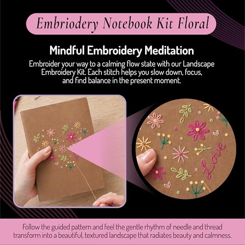 Unwynd Embroidery Kit Floral for Adults and Beginners, Cross stitch Crafts - style: Notebook Embroidery Kit Floral