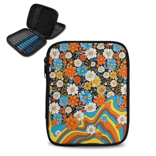 Kathyboom Hippie Flower Crochet Hook Case, Travel Carry Bag for Ergonomic Crochet Hooks Kits, Aluminum Crochet Hooks, Steel Crochet Hook and More, Lightweight - color: Hippie Flower