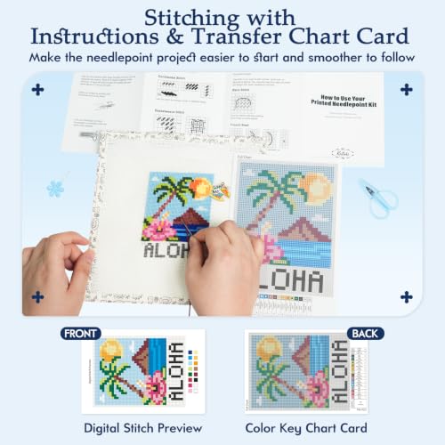 Kaitiaki 18 mesh Needlepoint Canvas Kit, 8 in Painted Canvas Set with Embroidery Floss, Needles, Guide Card, Instruction, Threader, Scissors & Project Bag for Crafter Gift(Hawaii) - color: Hawaii, size: 18 mesh