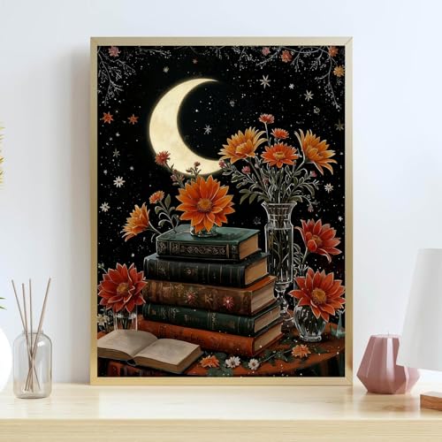 Lzyueyuan Book Flower Stamped Cross Stitch Kits for Adults Beginner, Moon Cross Stitch Ornament Kits Counted Embroidery Needlepoint Kits Home Decor 11.8X15.7inch - color: Cross Stitch-1029-3