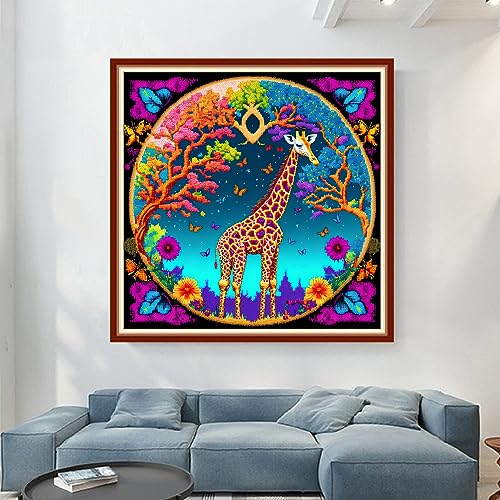 Dimensean Stamped Cross Stitch Kits Full Range of Embroidery Patterns Starter Kits for Beginners Adult DIY Cross Stitches Needlepoint Kits 11CT-Giraffe Flower 17.7x17.7 inch - color: Pattern Style 21