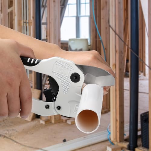 Bates- PVC Pipe Cutter, Cuts up to 1-5/8", Ratchet Pipe Cutter, PEX Cutting Tool for Cutting PEX, PVC, PPR Plastic Hoses and Plumbing Pipes, Ivory - color: Ivory