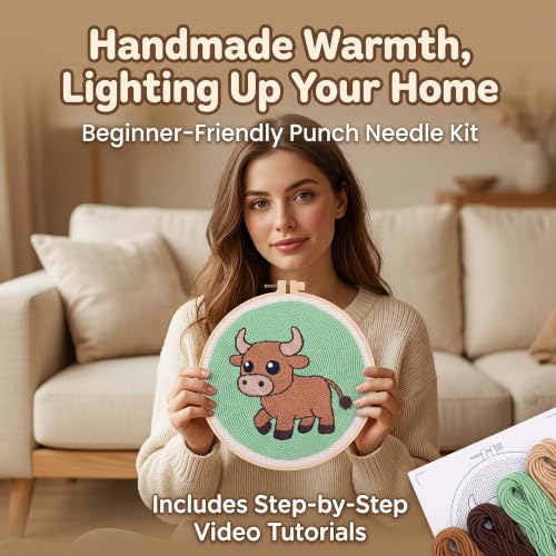 Harimau Punch Needle Kit Twelve Zodiac Signs Pattern,1Pc Embroidery Hoop, Essential Punch Needle Supplies,Ideal Punch Art for Beginners,DIY Adults Embroidery, Video Teaching - color: 65276