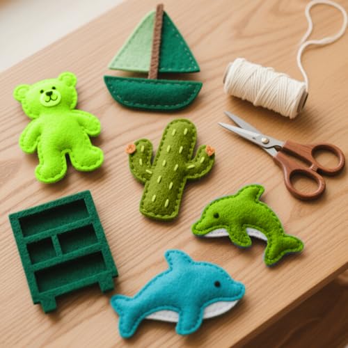 NEBURORA 20 Pcs 2mm Thick Stiff Felt Sheets for Crafts Sewing(Green Series) - color: Green