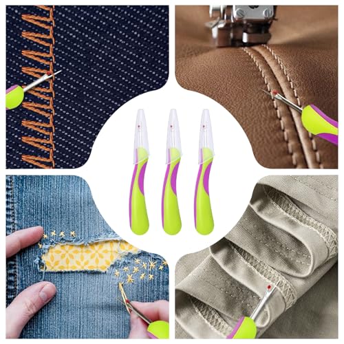 RJLCTH 3 Pcs Seam Rippers for Sewing, Green Rubber Grip - color: Green