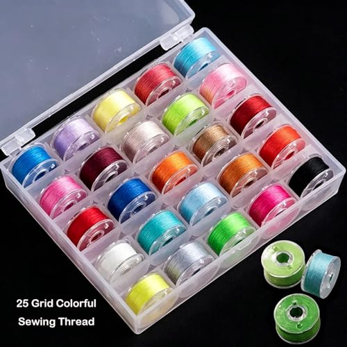 25pcs Colorful Sewing Thread with Storage Box and Spool Prewound Bobbins Polyester Thread for Hand Machine Sewing Embroidery - color: colorful
