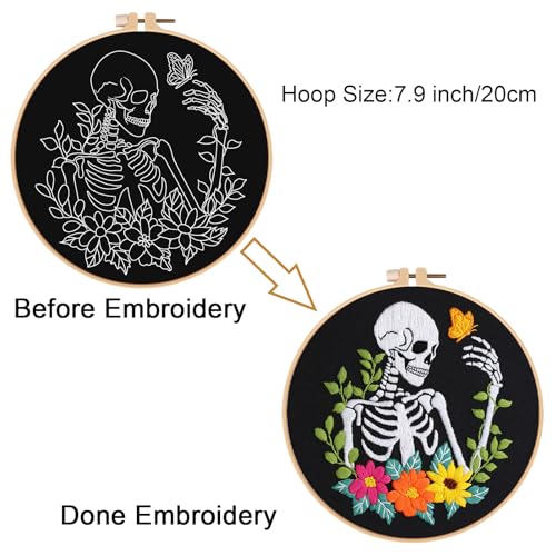 Louise Maelys Halloween Embroidery Kit with Skeleton, Flower and Butterfly - color: Skeleton
