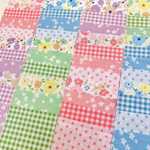 Cotton Fabric DIY Making Supplies Quilting Patchwork Fabric Fat Quarter Bundles DIY for Quilting Cotton Patchwork Cushions (42pcs pinkgreen, 10cm*10cm) - color: 42pcs Pinkgreen, size: 3.9" x 3.9"