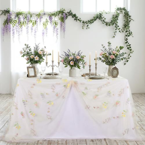 Beige Apricot Floral Tablecloth 10FT Summer Butterfly Wildflower Overlay - color: Beige Apricot, size: 60"x120", 1 Pc