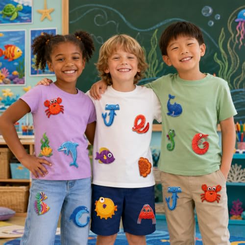 Cinrobiye 41 Pcs Ocean Animals Patches Self Adhesive Under The Sea A to Z Alphabet Applique Sea Animals Themed Chenille Letter Patches Stick on for Clothing Hats Bags Fabric DIY Crafts - style: Marine Animals