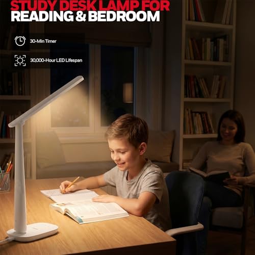Honeywell LED Desk Lamp Home Office Dimmable 4 Color Reading Light USB Port - color: White