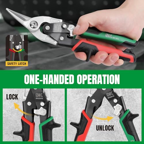 SK 10-Inch Tin Snips Heavy Duty, Left Cut Aviation Snips, Cr-Mo Steel - size: 10" Left Cut