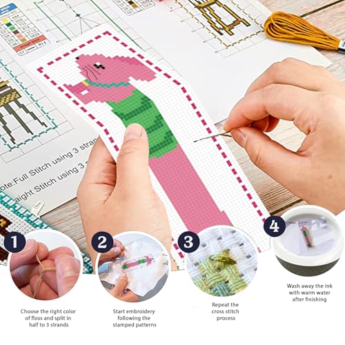 FREEBLOSS 6 Set Cross Stitch Bookmark Kits Stamped Cross Stitch Kit 11CT Embroidery Kit with Instructions for Adults Beginners Creative Animals Pattern, 20x6cm/8x2.4inch - style: Long bodied animals
