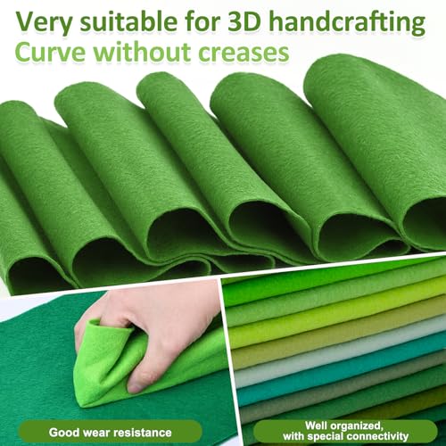 XSEINO 13 Rolls 8"x35" 1.4mm Thick Soft Felt Fabric Sheet 13 Assorted Green Series Colors Felt Pack Pastel Felt Sheets for DIY Craft Sewing Squares Nonwoven Patchwork - color: Green Hues