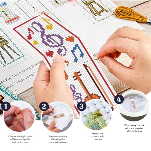 FREEBLOSS 6 Set Phonetic Symbol Cross Stitch Bookmark Kits DIY Bookmarks Cross Stitch Kits,Stamped Embroidery Bookmarks Counted Cross Stitch Kit for Beginners Adults 22 * 8cm - style: Note sheet music