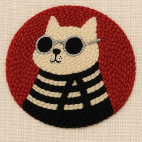 CELCRAFTIQUE Punch Needle Kits for Adults Beginner, Tool with Punch Needle Fabric, Hoops, Yarns and Sewing Needles (Style 4) - color: Retro Cat