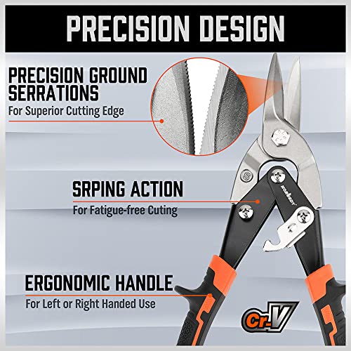 HORUSDY 3 Pack Aviation Tin Snips Set, 10 Inch Metal Straight Cut, Left Cut, Right Cut for Cut Sheet Metal, Chrome Vanadium Steel