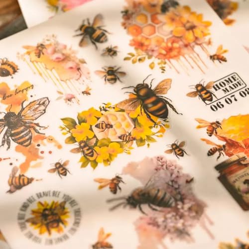 Vintage Honey Bee Rub-on Transfer Stickers Decals, 8.3 x 5.9 Inch, 3 Sheets Bee Design for Paper Crafts