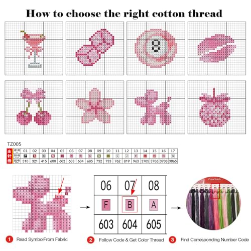 8 Pack Pink Stamped Cross Stitch Kits for Adults Beginners with Frame - color: pink