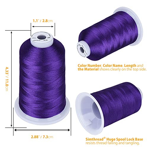 Simthread Embroidery Thread 5500 Yards Purple 614, 2 Huge Spools 40wt Polyester for Brother, Babylock, Janome, Singer, Pfaff, Husqvarna, Bernina Machine - color: Purple