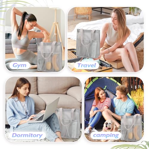 famichan Portable Mesh Shower Caddy Bag, Bathroom Shower Organizer Tote for College Dorm, Gym, Travel, Camping, Swimming, Dorm Room Essentials for Boys Girls - Gray - color: Gray