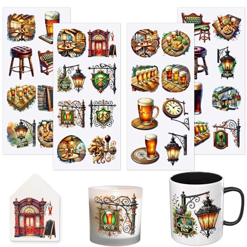 32 PCS British Pubs UV DTF Cup Wrap Stickers - style: British Pubs