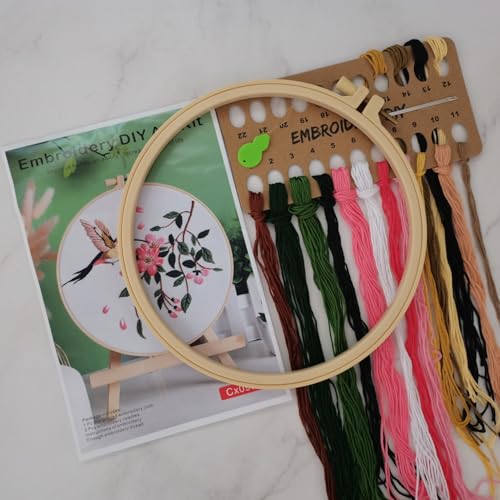 Esffaci Embroidery Starter Kit for Adult Beginner with Hummingbird Flower Pattern Hand Embroidery Set with Cloth Hoop Needle Threader Floss and Instruction - color: Hummingbird